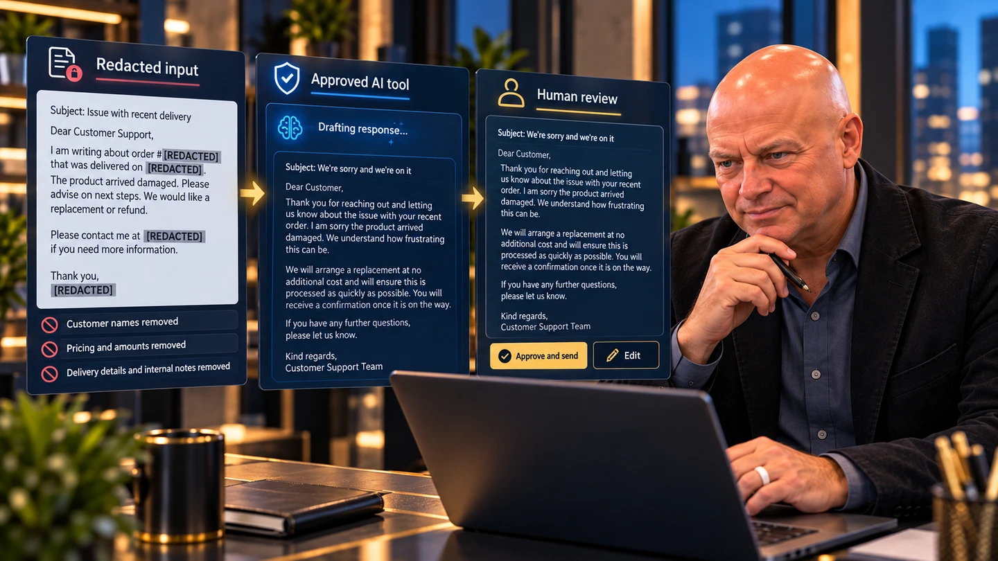 Illustration: Anonymize before AI. My avatar demonstrates the article’s AI lesson.