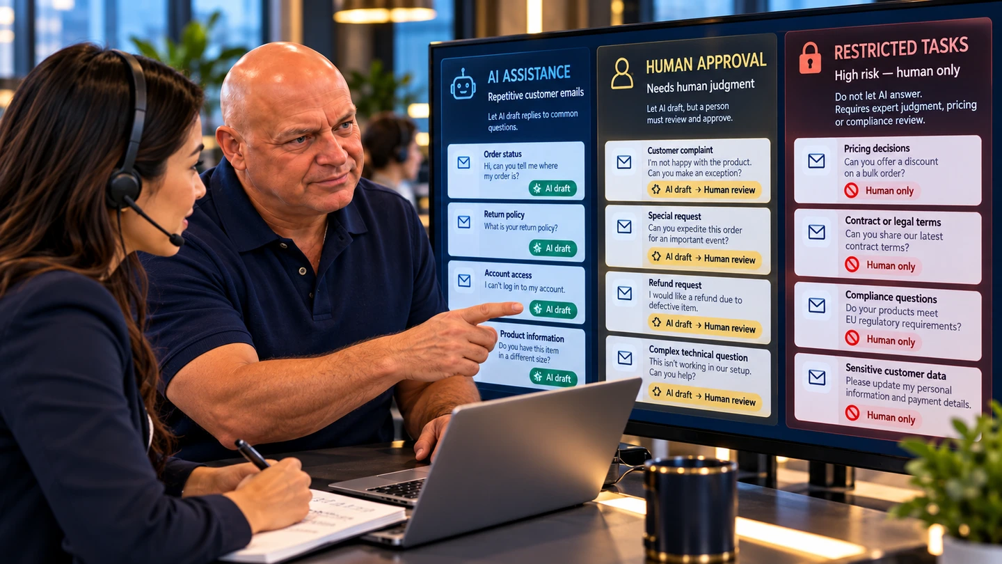 Illustration: AI assistance, human approval, restricted work. My avatar demonstrates the article’s AI lesson.